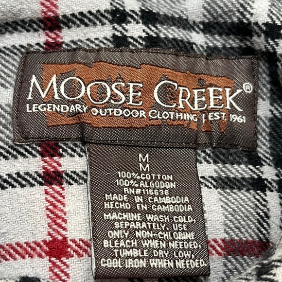 Moose Creek 100% Cotton Gray‎ Red Plaid Heavy Flannel Shirt Size Medium Men's - Picture 4 of 6
